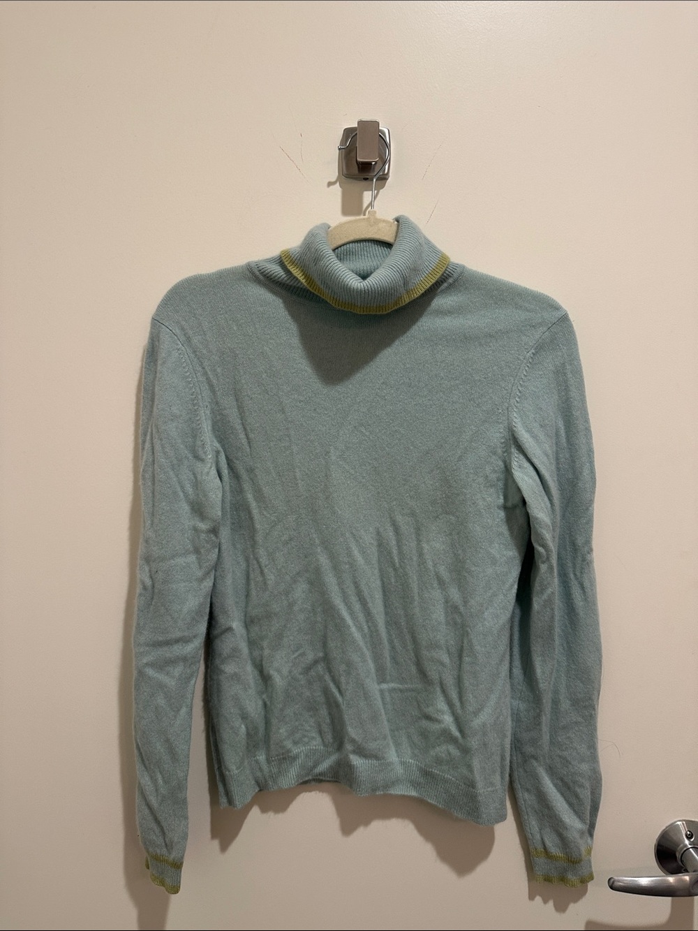 Charter Club Light Blue Turtleneck Sweater with Yellow Trim